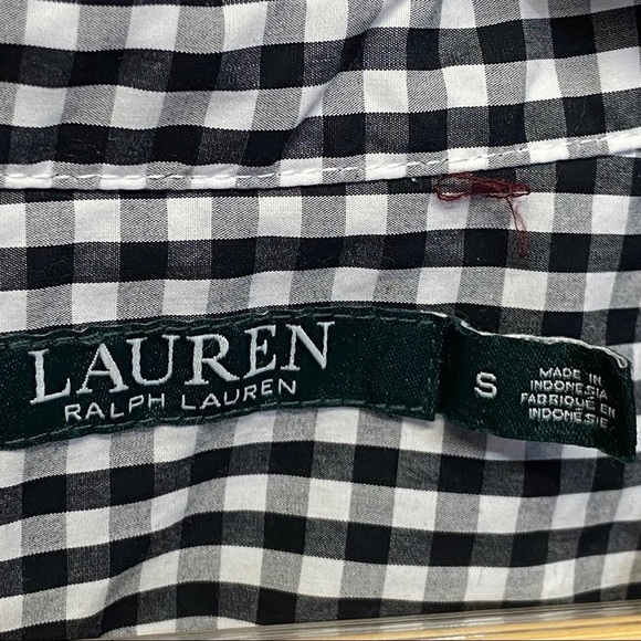 Ralph Lauren Black & White Gingham Bell Sleeve Top - Picture 9 of 10